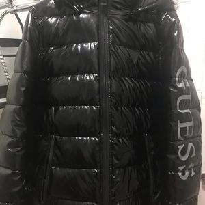 Men’s Holographic Hooded Puffer Jacket Size small.